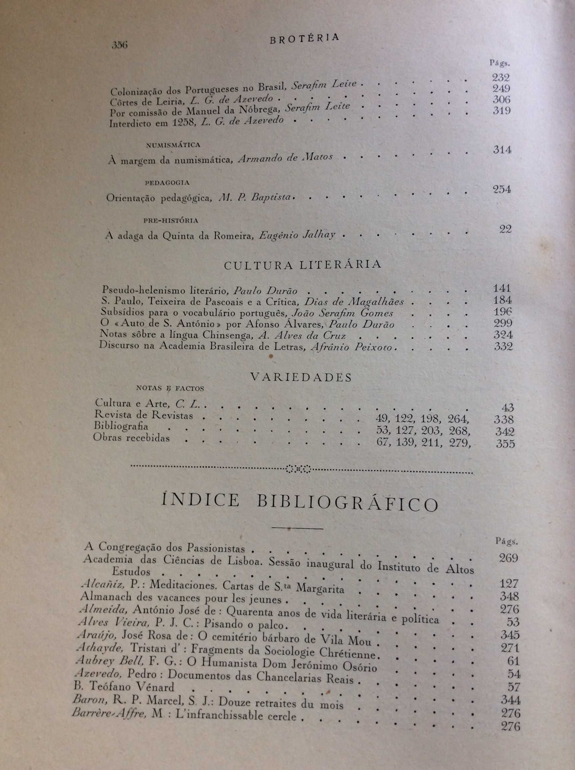 Brotéria - Revista de cultura contemp. 2 Volumes 1948. Ver índices