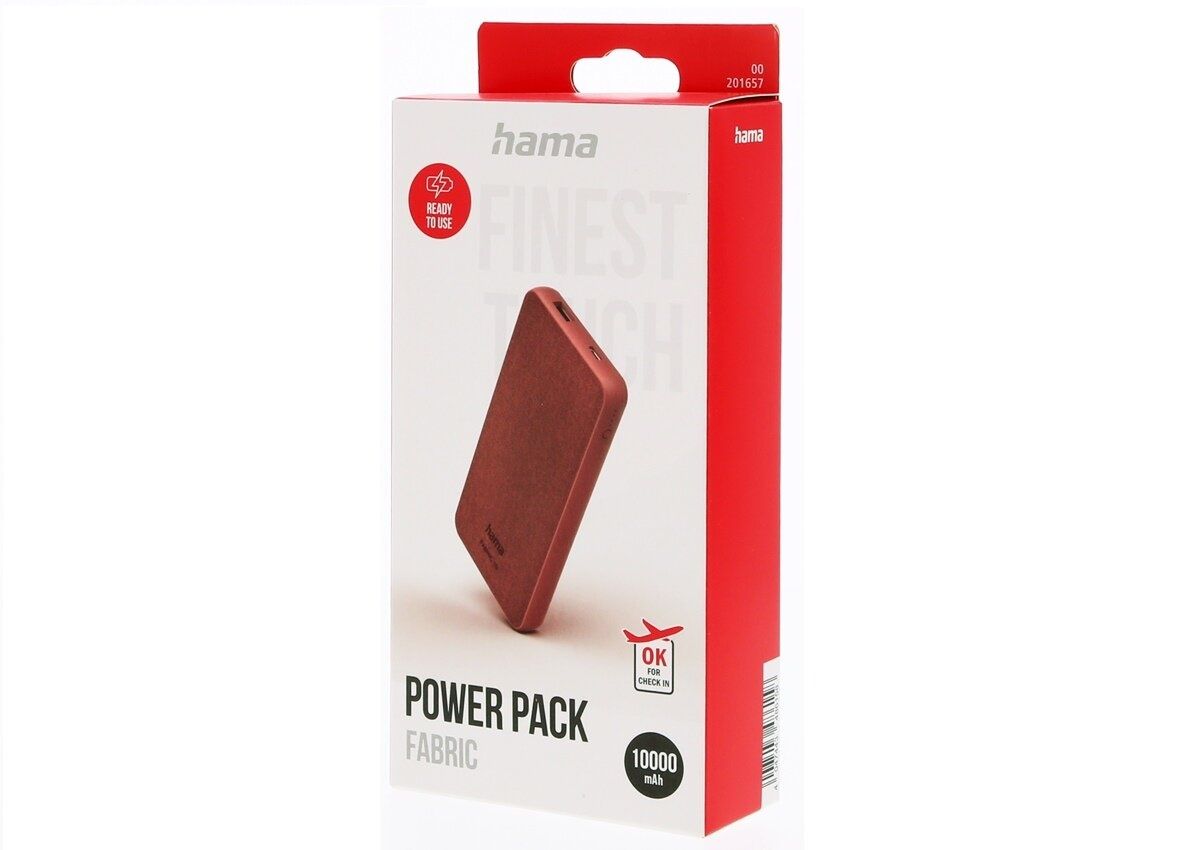 Powerbank HAMA Power Pack Fabric 10  10000 mAh Czerwony usb c