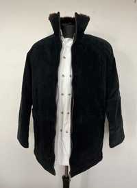Długa czarna kurtka skórzana męska zimowa L/XL