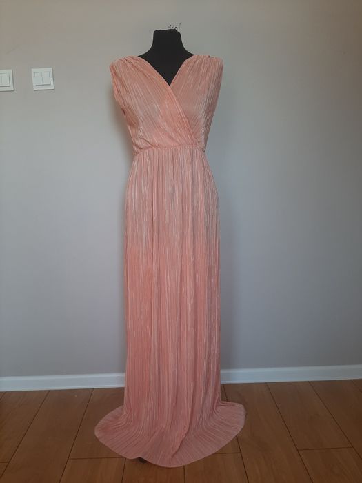 Jasno pomarańczowa sukienka maxi długa z dekoltem na zakładkę