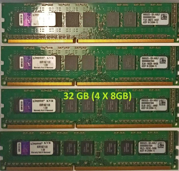 Memória RAM 32GB, 8GB, 4GB, 2GB, 1GB
