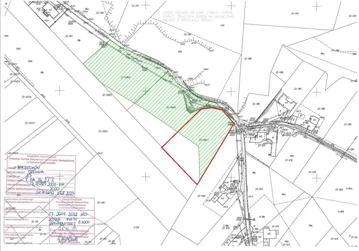 Szewna - działka 3952 m² na wzgórzu z widokiem na miasto.
