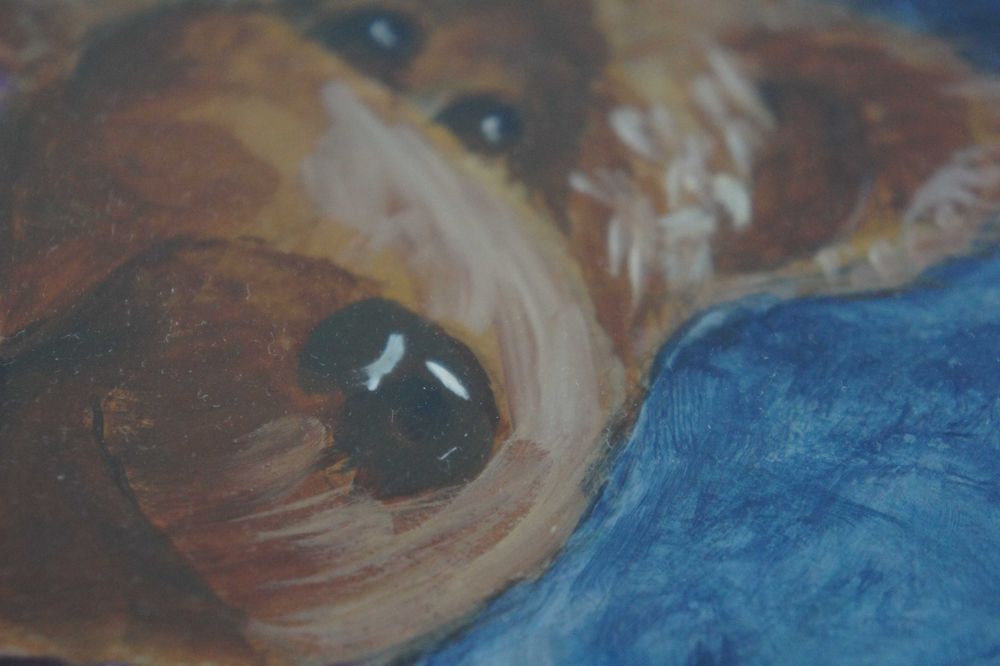 Miś w koszuli - ręczna sygnowana grafika w ramie obraz 54x44 cm szkło