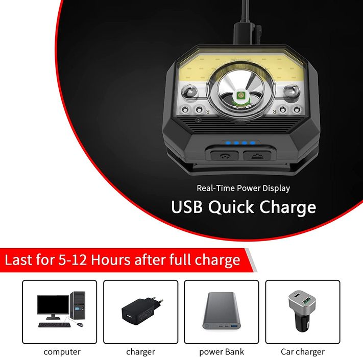 lanterna de cabeça led 11 modos, sensor on/off recarregável