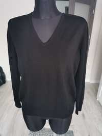 Czarny sweter Marks&Spancer 100% wełna V-neck woolmark mini zszycie