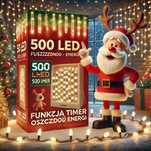 SOPLE Lampki Zewnętrzne 500 LED 22,5M TIMER Ciepły Biały