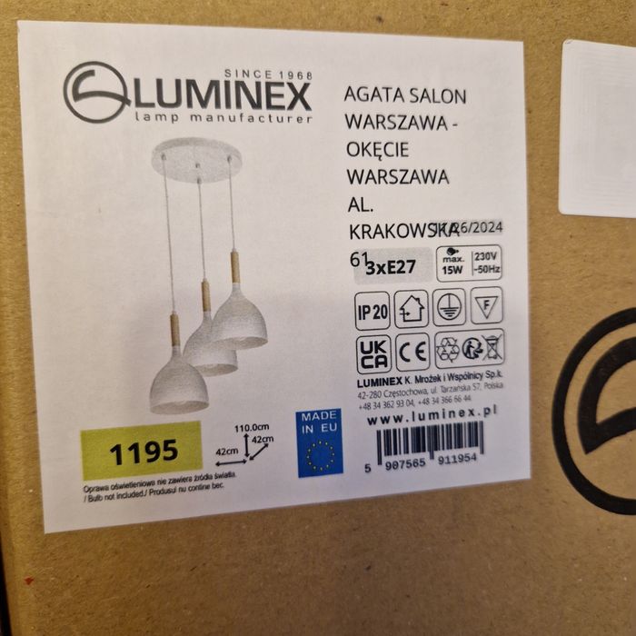Żyrandol na lince 3xe27 nowa lampa Luminex