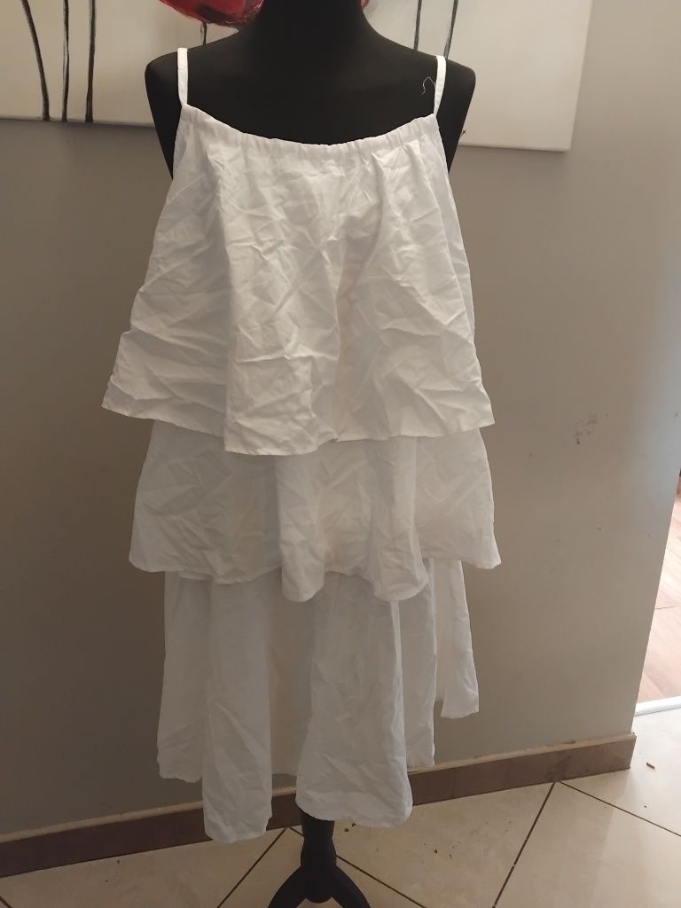 Biały krótki kombinezon falbanki plus size XL XXL 44 42