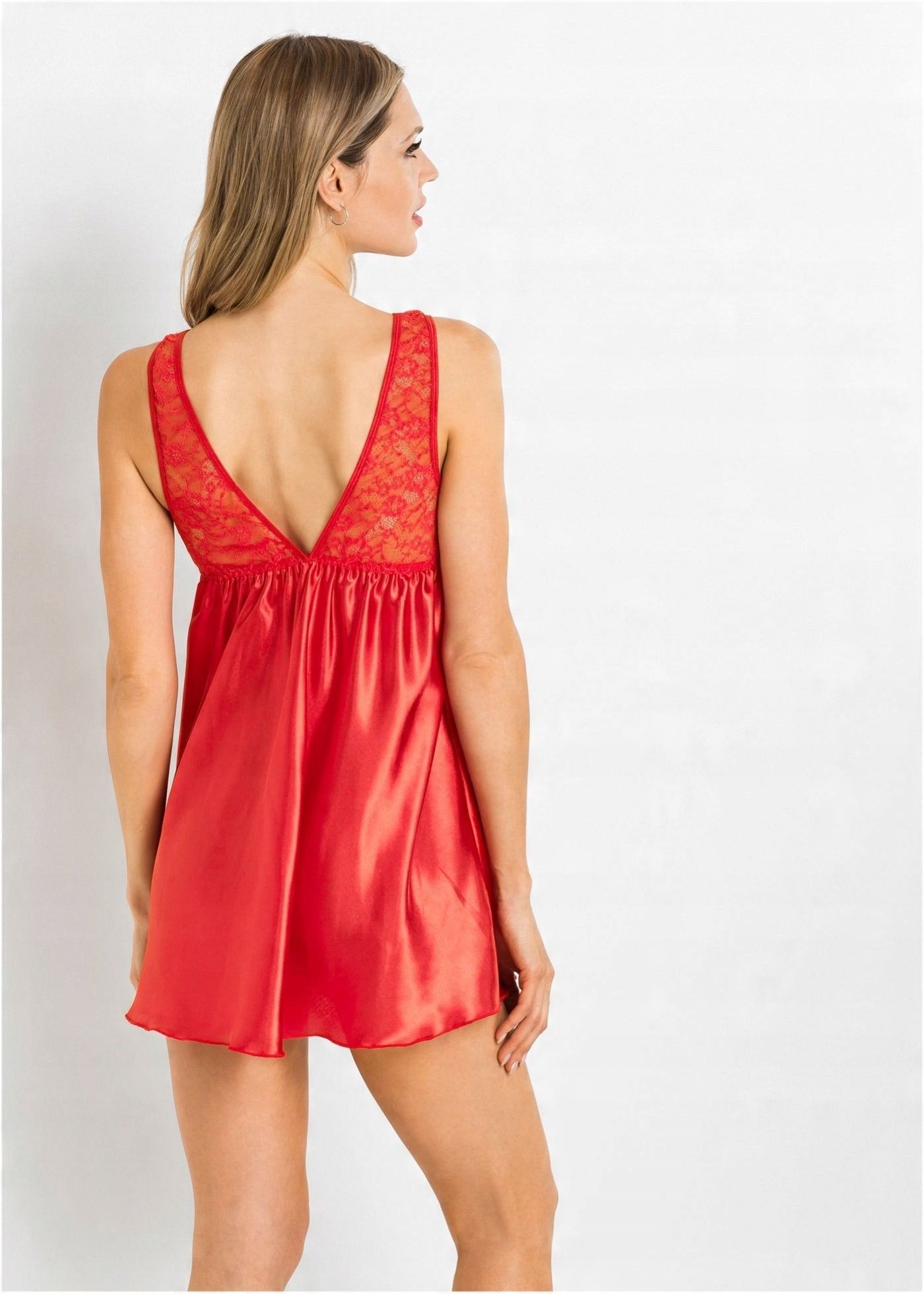 B.P.C Koszula nocna babydoll satynowa czerwona z koronką ^36/38