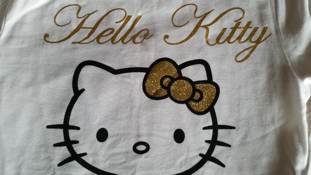 PRETO E DOURADO Calças veludo+Blusa Hello Kitty 6Anos