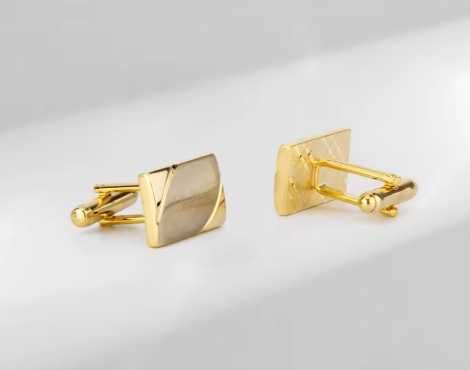 Spinki do mankietów klasyczne prostokątne srebrno złote na ślub wesele