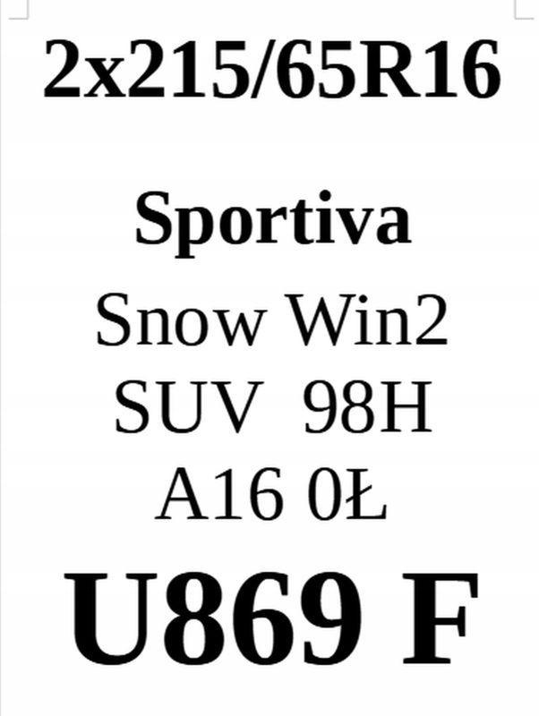 2x 215/65r16 Sportiva Snow Win 2 Suv 98h
