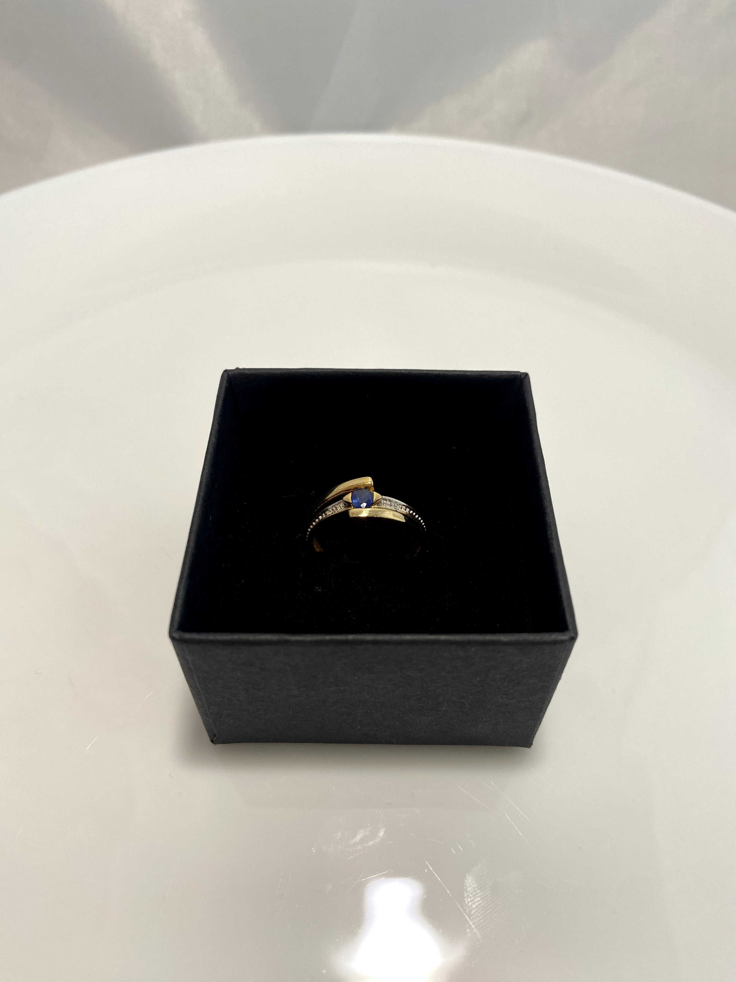 Piękny złoty pierścionek z szafirem Au585 2g