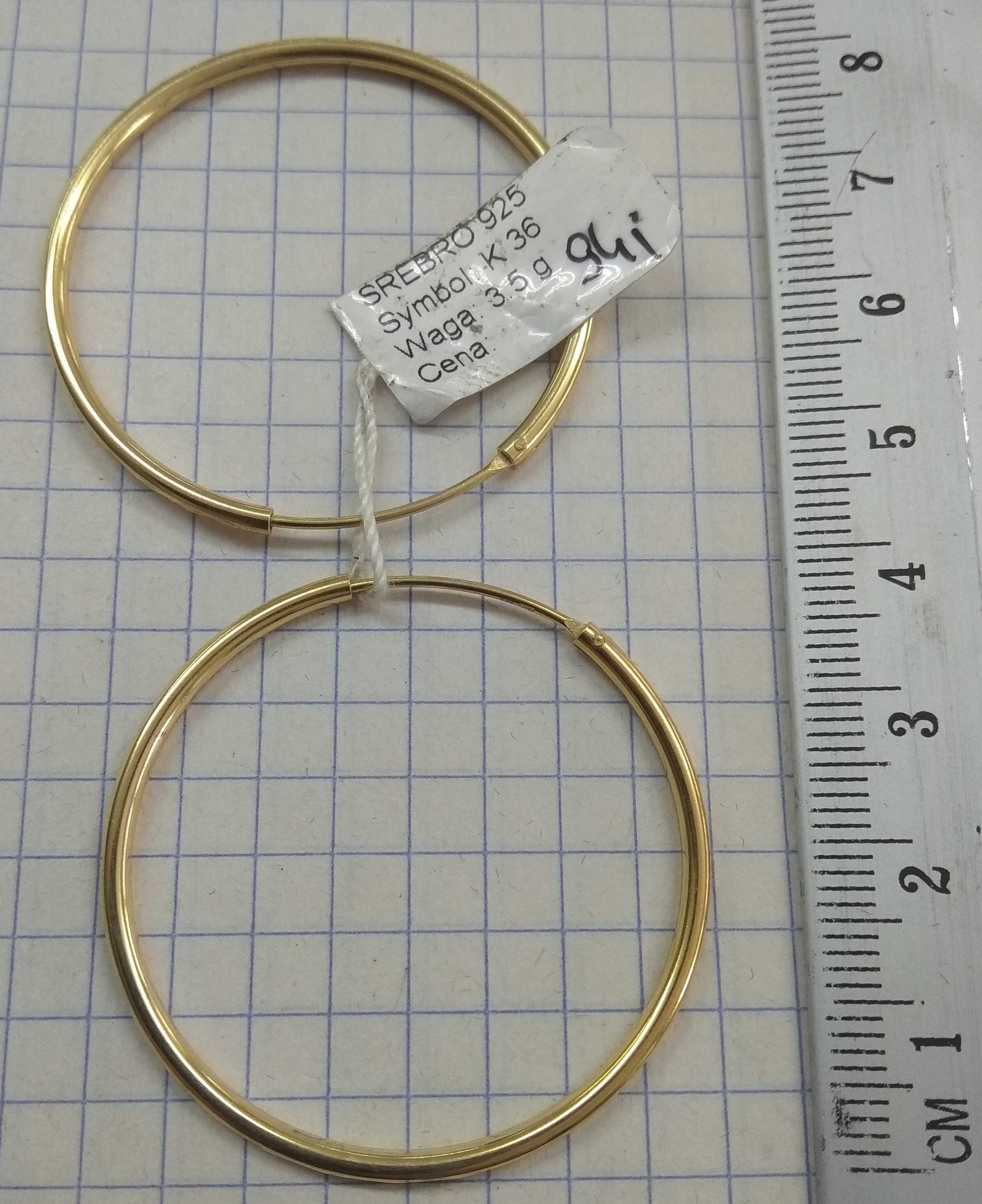 Kolczyki koła 4cm szerokie fasetowane Srebro 925 NOWE złocone