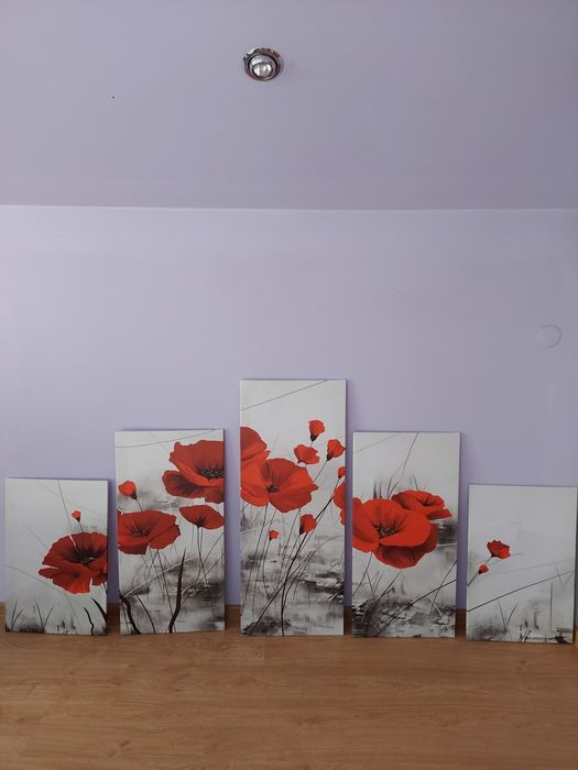 Obraz drukowany na płótnie maki pięcioczęściowy