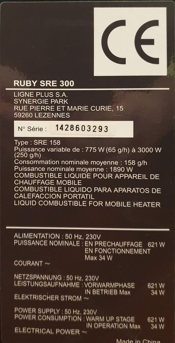 Aquecedor de parafina Ruby - 40m2