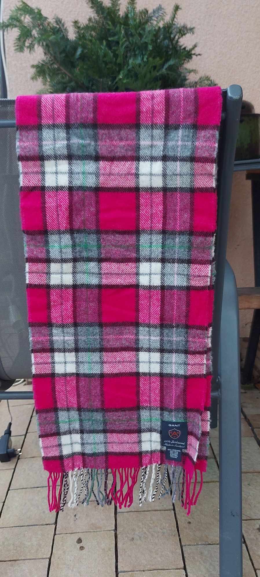 szalik wełniany 100% wełna jagnięca lambswool wool gant kratka krata