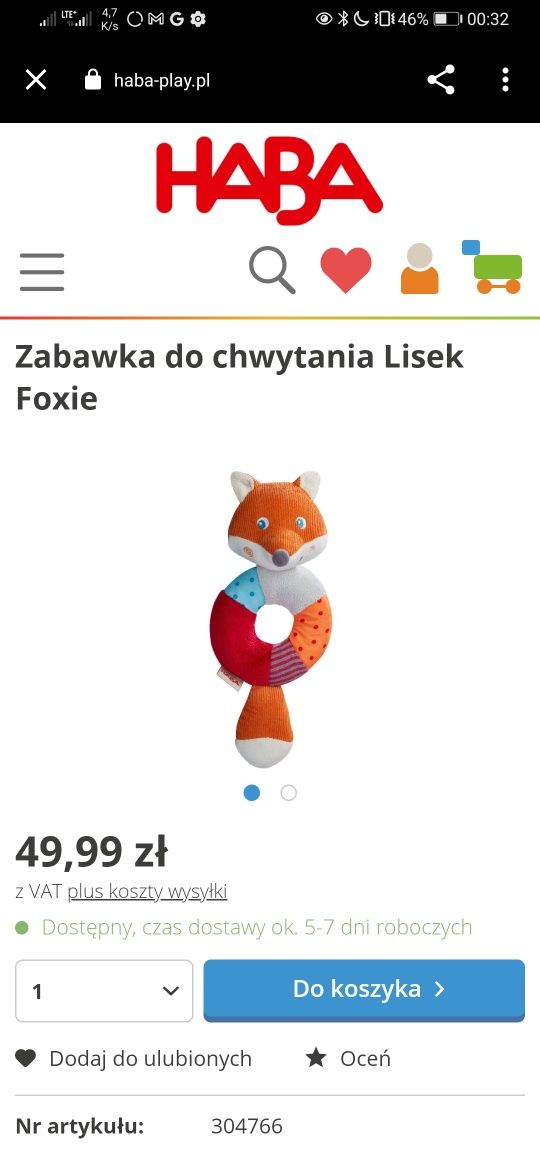 Grzechotka, zabawka do chwytania lisek Foxie - Haba