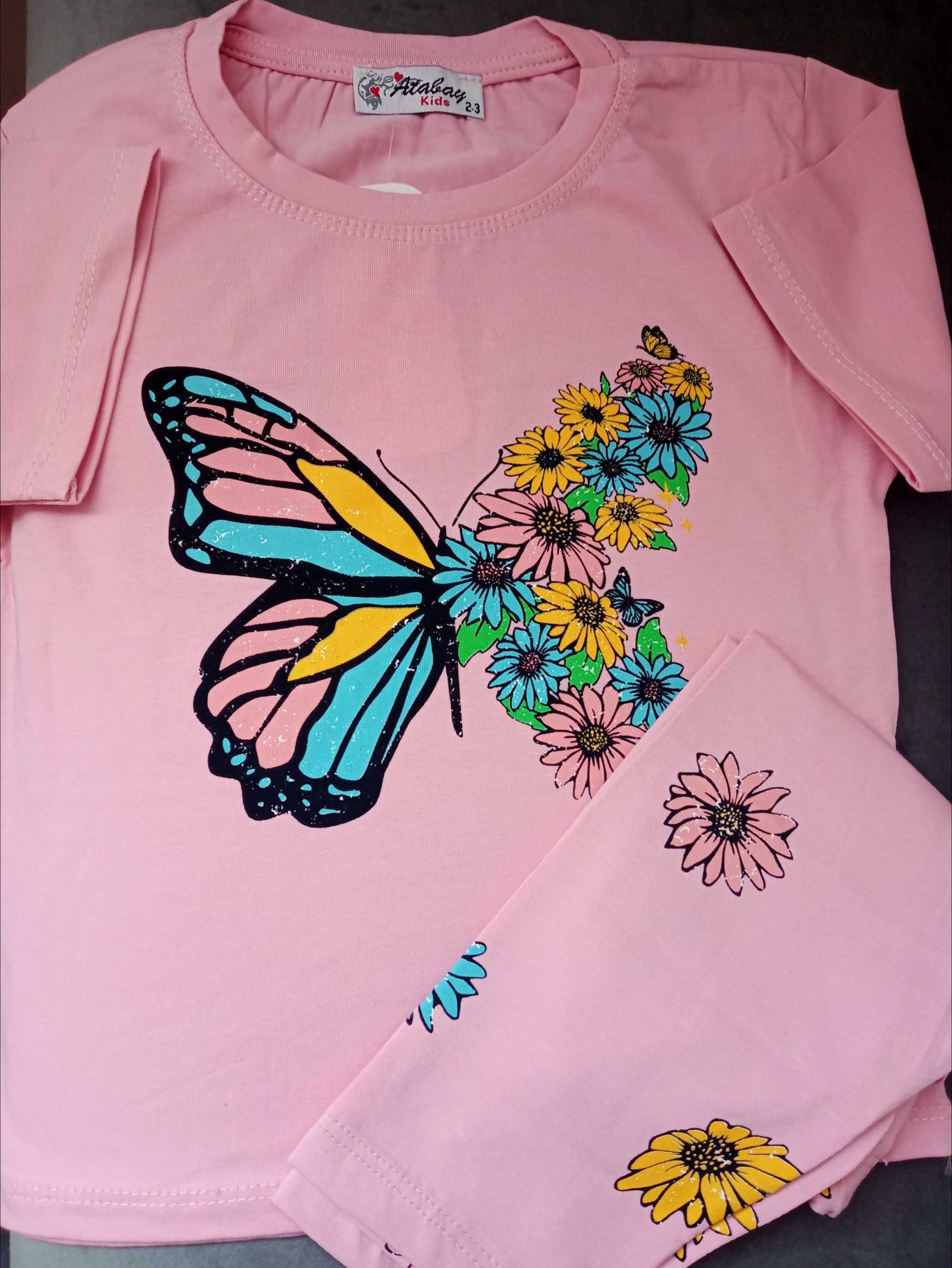 Nowy komplet dla dziewczynki motyl koszulka + legi 116/122