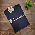 Koszulka męska granatowa Champion. T-shirt męski z nadrukiem Champion