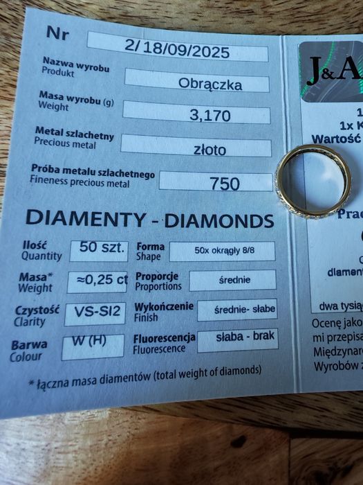 Obrączka, złoto 18k, brylanty, certyfikat, wycena.