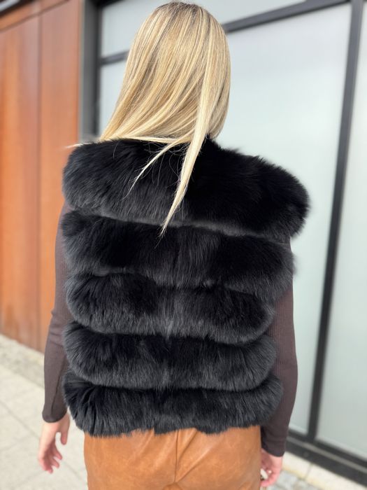 Futro krótkie naturalne z lisa czarnego s/m kamizelka 2 w 1 nowe gęste
