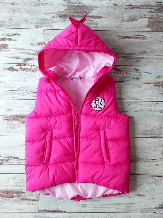 Kukukid, różowy, puchowy bezrękawnik dino, kamizelka ocieplana 116