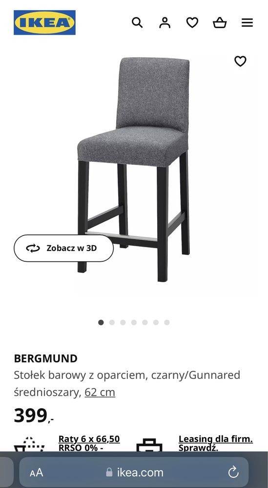 Stołek barowy z oparciem 3 sztuki, czarny/Gunnared średnioszary, 62 cm