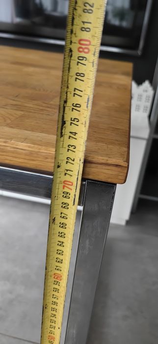 Stół drewniany klejonka, srebrne metalowe nogi, duński design