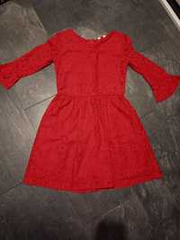 Czerwona sukienka H&M 164 Koronka Elegancka