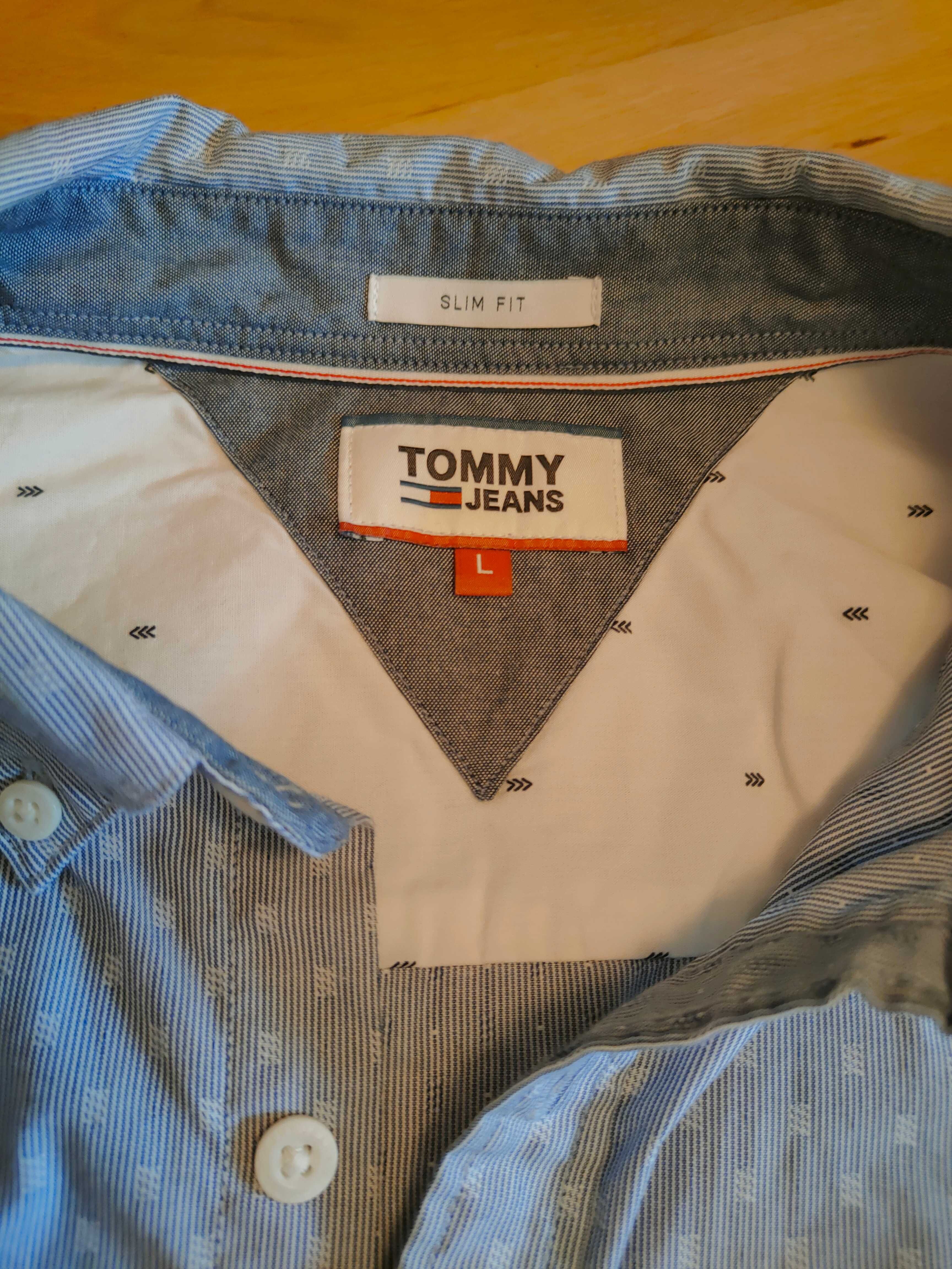 Męska koszula, niebieska Tommy Hilfiger, Oryginalna, casual