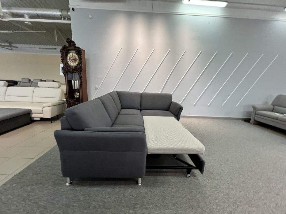 Кутовий розкладний диван темно сірий тканина з нішею