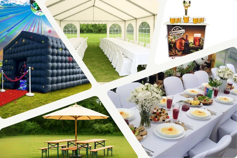 Wynajem Zestawy biesiadne stoły ławki krzesła parasole namioty rollbar