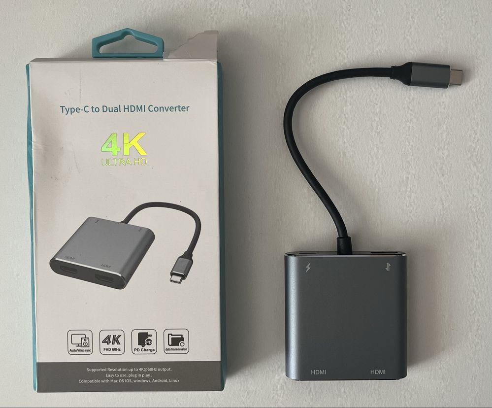 Konwerter USB-C na HDMI x2 + USB + PD 3.0 do laptopa i telefonu