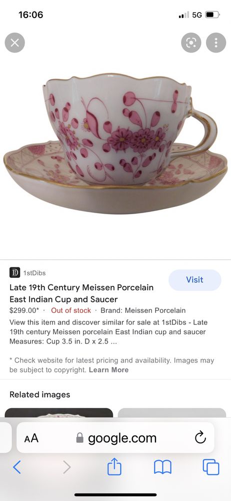 Chavena, pires e prato em Porcelana Meissen