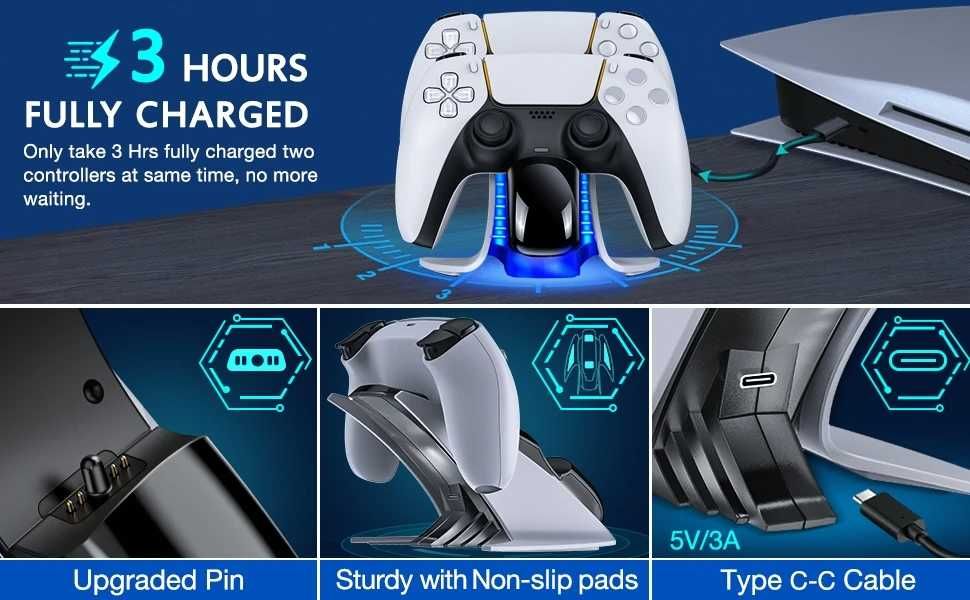Зарядна станція для PS5 DualSense для двох джойстиків (геймпадів)
