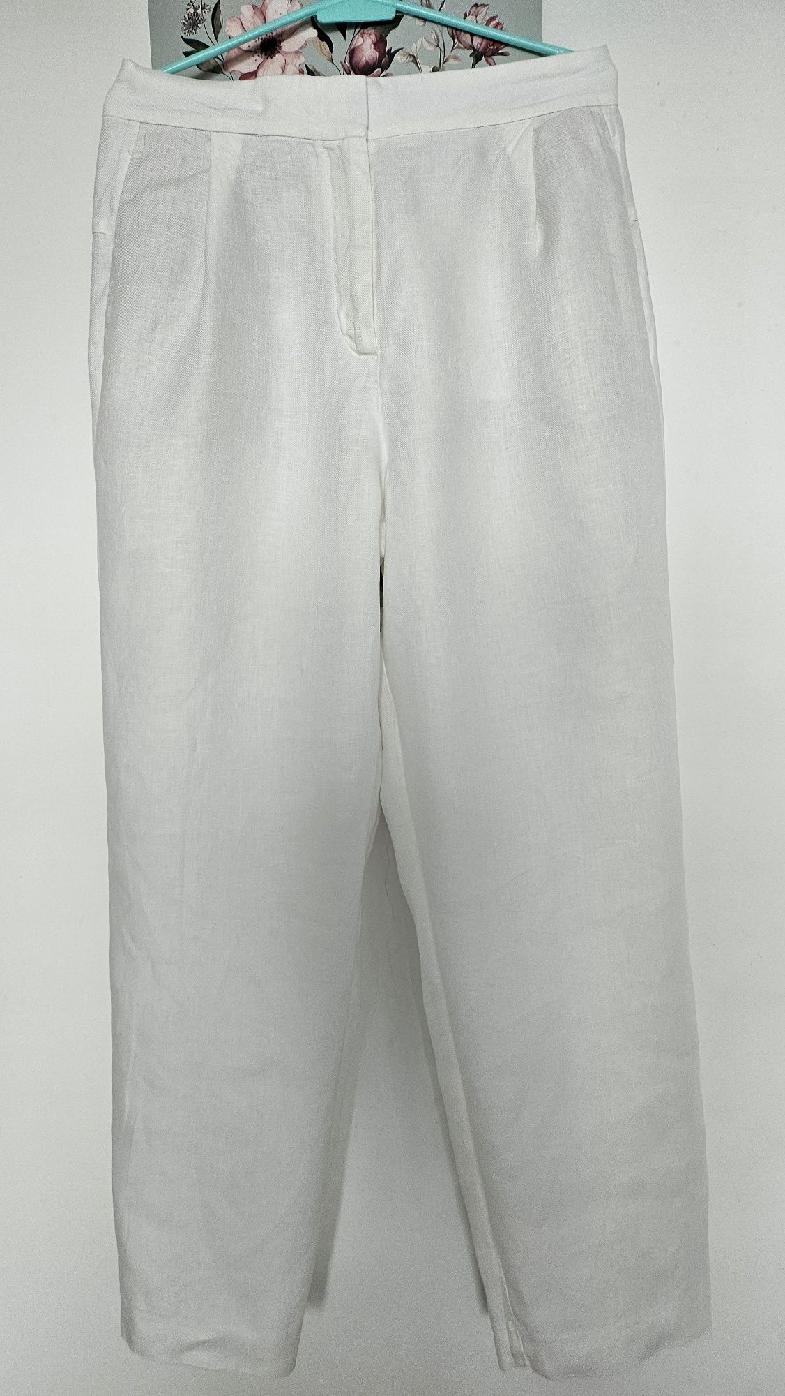 Białe lniane spodnie Massimo Dutti M/38