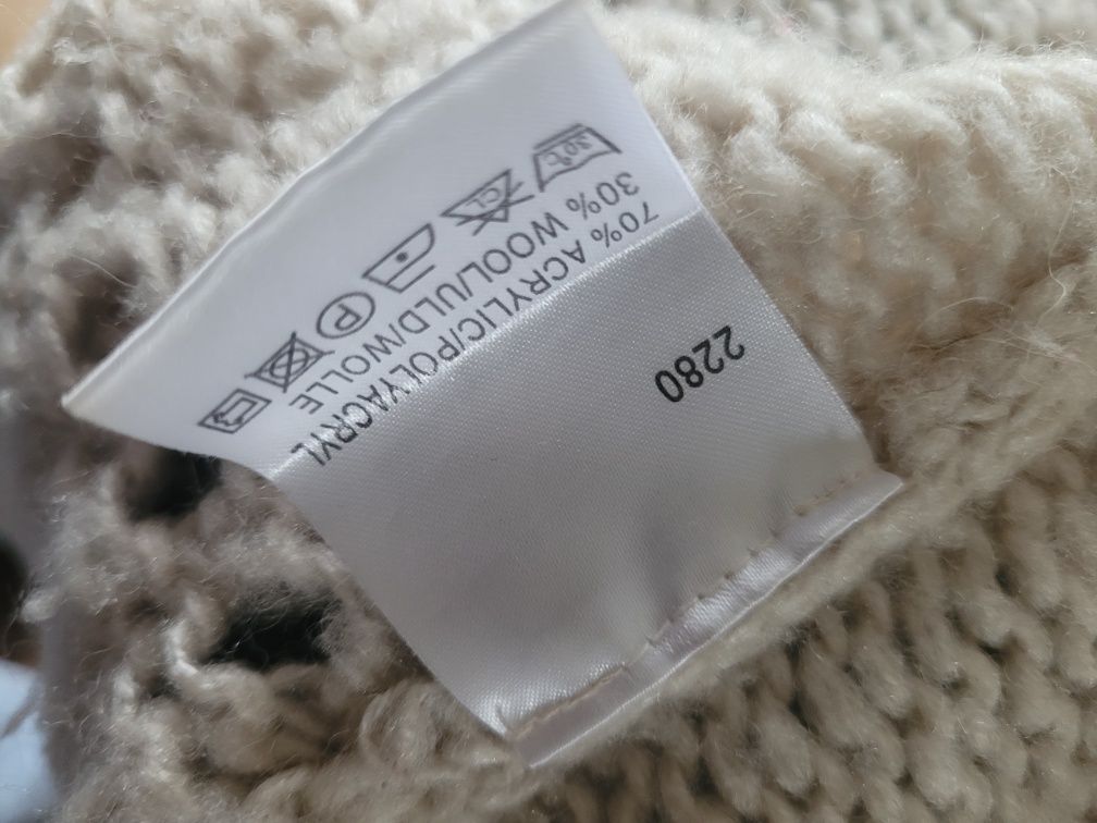 Kremowy kardigan oversize wełna zip vintage