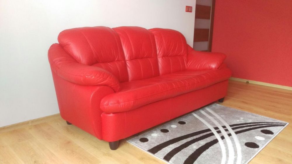 Sofa skorzana, piekna czerwien, STAN BDB!!