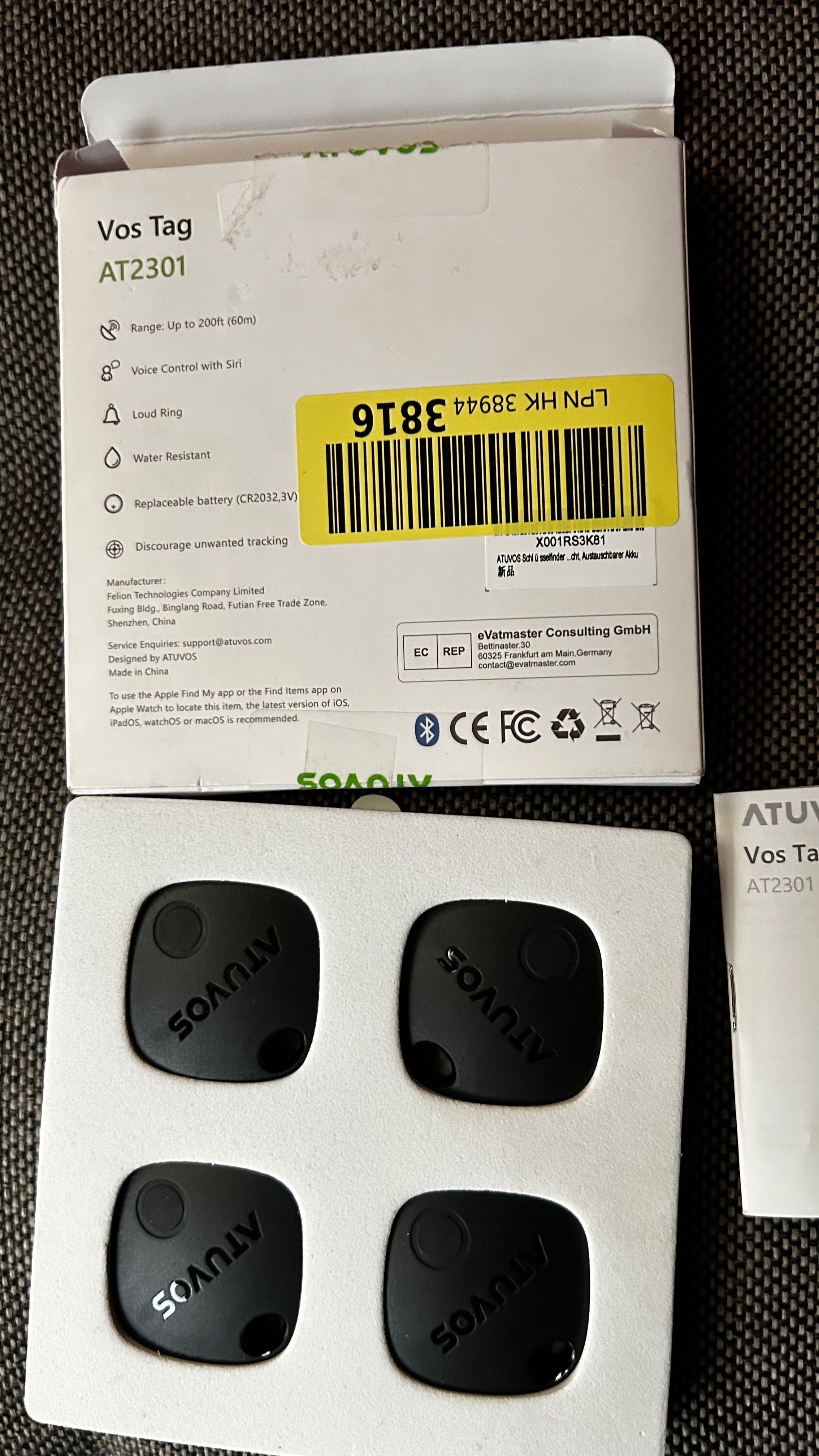 упаковка трекерів Atuvos, сумісних із Apple Find My. Комплект- 4 шт