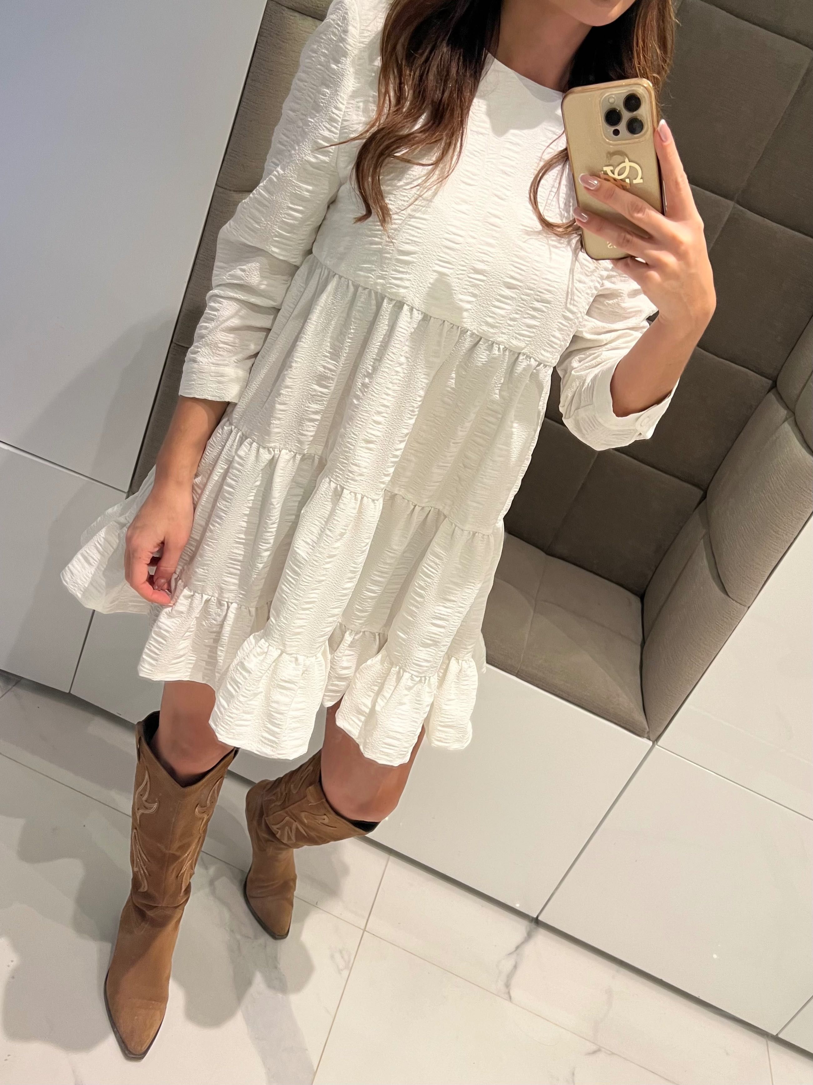 Sukienka boho Zara biała falbanka rozmiar xs 34