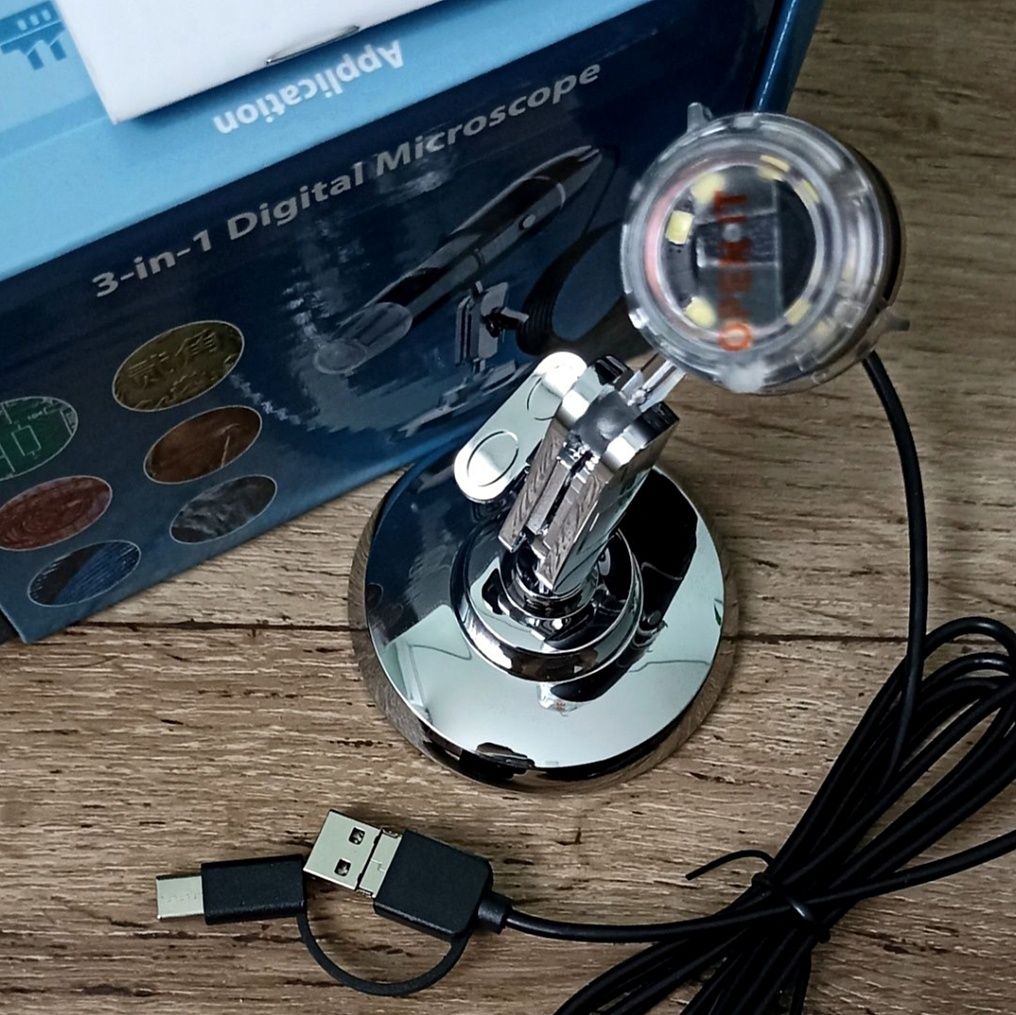 Мікроскоп 3 в 1 1600х USB/Type-C з підставкою та підсвіткою