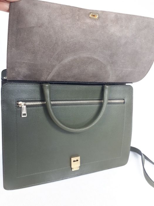 Torebka FURLA zielona elegancka skórzana kuferek torba biznesowa