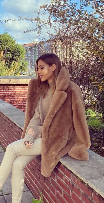 Zara futro płaszcz kurtka futerko nowe vital brązowe S-M