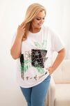 Bluzka Plus Size biało-zielona z kwiatowym nadrukiem 3D bawełna 3XL