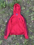 Bluza czerwona czarna adidas oryginalna trzy paski z kapturem