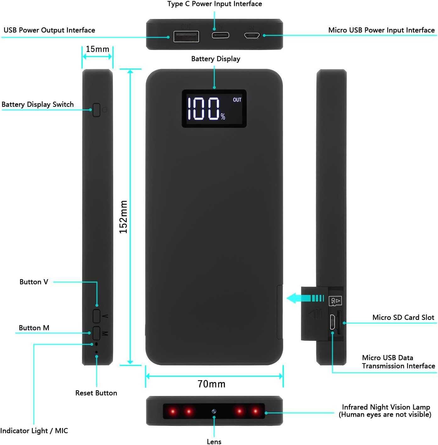 Igzyz 10000 mAh powerbank, kamera z noktowizorem wykrywanie ruchu