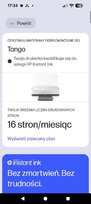 Drukarka HP Tango z Wi-Fi – ultra kompaktowa (389×246×91 mm)