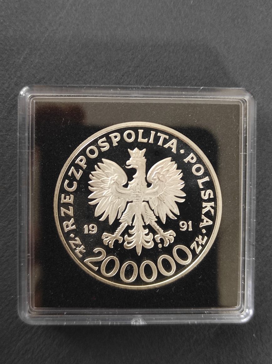 Moneta srebrna 200000 zł Leopold Okulicki "Niedźwiadek" 1991. Stan.