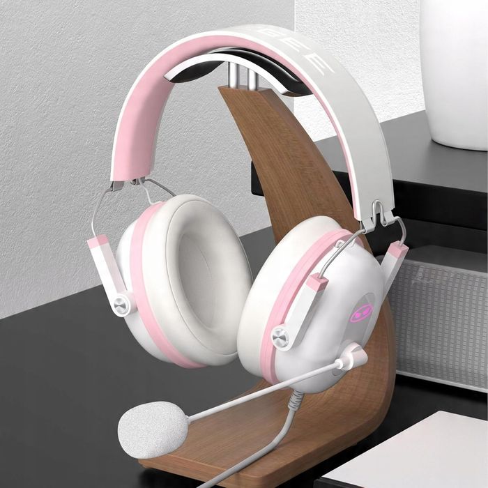MAGEGEE słuchawki przewodowe nauszne różowe białe